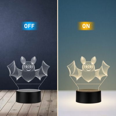 3D Illusion  Bat Animal Led Night Lamp with Warm White Color Room Decor